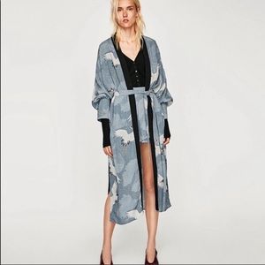 Zara Poncho/Kimono Blue Heron Bird